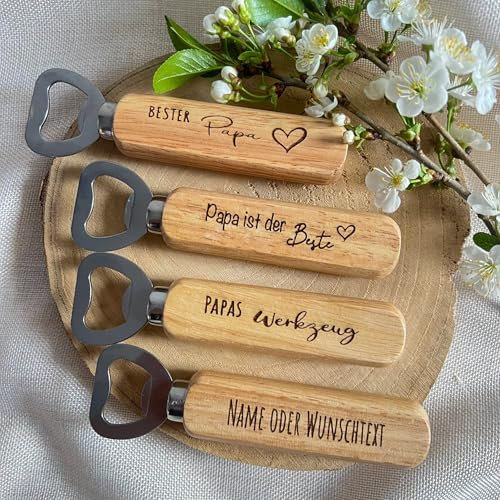 Flaschenöffner für Papa zu Vatertag oder Geburtstag aus Holz - Personalisierter Bieröffner für Opa mit Name - Geschenk Grillparty - Laser Gravur