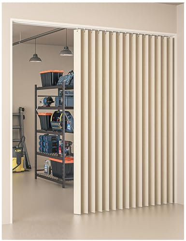 Rideau Accordéon Porte Entrée Interieur, Occultant Isolant Thermique Rideau de Porte Sans Percage avec Tringle Extensible/Bouton Magnétique Porte Accordeon pour Salon et Cuisine(B,Track W80cm/Curtain