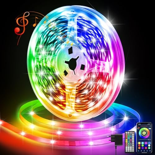 Striscia LED, 10M RGB Luci LED Camera da Letto Multicolor Bluetooth APP Controllato, Dimmerabile Fancy LED Strip Musica Sincronizza per Decorare Bar, Cucina Casa, Gaming Room