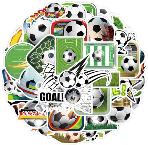 Ovanda 50 Stück Fußball Aufkleber, Fußball Sport Aufkleber, Wasserdichte Wasserflaschen Aufklebers, Fussball Geschenke für Teenager, Fussball Club Sticker Set, Mädchen Jungen Kindergeburtstag Sticker