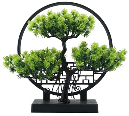 Milageto Künstlicher Bonsai-Baum, kleine Kunstpflanze, Dekoration, grünes Bonsai-Ornament, Kunstpflanze für den Innenbereich, für Tisch, Bücherregal, Hellgrün