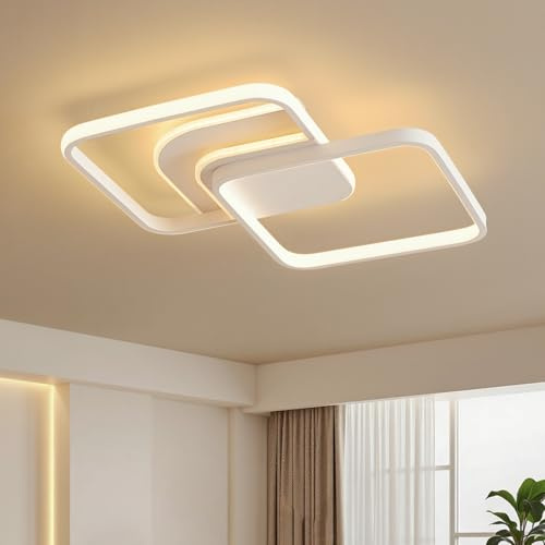 Amdelne Plafoniera LED Dimmerabile 65cm, 45W Moderna Lampada da Soffitto con Telecomando, Stufenlos 2800-6000K Ceiling Light per Soggiorno, Dormitorio, Camera, Cucina- Bianco
