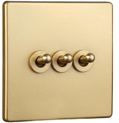 Niceminiwall Interruttore a levetta in ottone con look vintage e sicura azione a levetta per un controllo elettrico affidabile in applicazioni domestiche e alberghiere (3 gang)