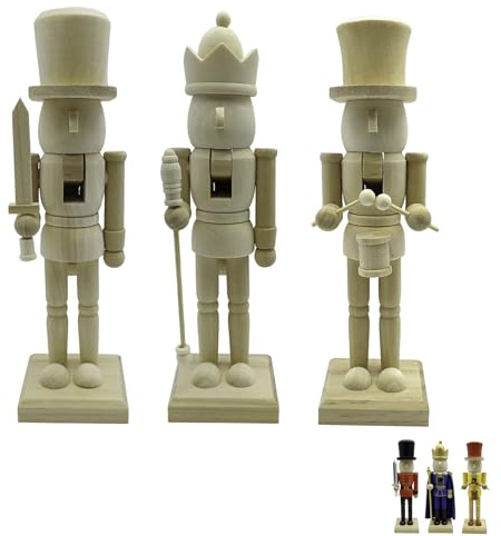 3 Stück Weihnachtens Nussknacker Aus Holz Zum Selber Bemalen, Handgefertigt Bemalbar Weihnachts Holz Nussknackerfigur, DIY Holzs Nussknacker Zum Bemalen, Bemalens Sie Ihren Eigenen Nussknackers