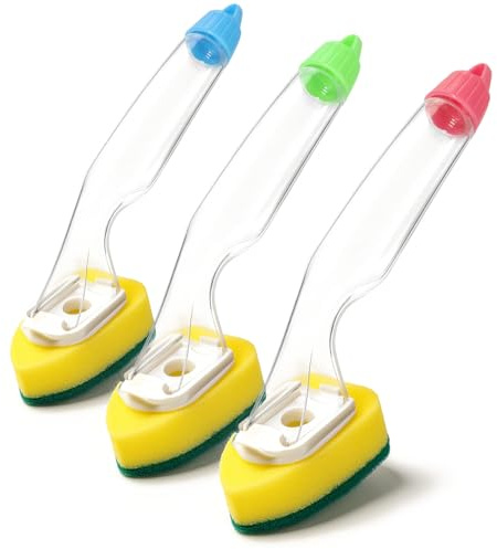 com-four® 3X Spülbürste mit Spülmittelspender, Küchenbürste | Topf - Pfanne - Geschirrbürste mit 120 ml Tank - Abwaschbürste [Auswahl variiert]
