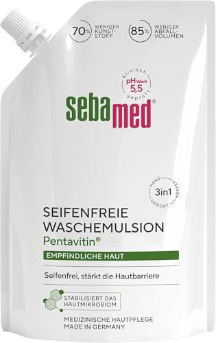 Sebamed seifenfreie Waschemulsion Nachfüllbeutel 400 ml, seifenfreie Reinigung für empfindliche Haut, stärkt die Hautbarriere, zur Hand-, Gesichts- und Körperreinigung geeignet