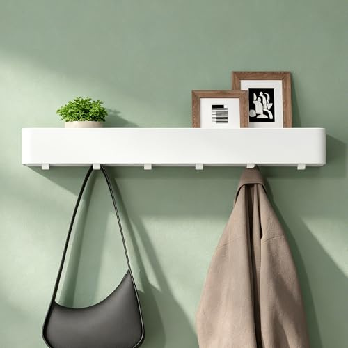 Mai & Mai Wandgarderobe mit Ablage, 6 Garderobenhaken, 60 cm, Sandweiß