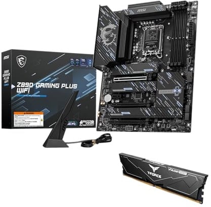MSI Carte mère WiFi Z890 Gaming Plus, ATX-Supports Core Ultra Series 2 Intel, LGA 1851, DDR5, PCIe 5.0, M.2, SATA, LAN 5 Gbit/s, USB C, WiFi 7, Bluetooth 5.4, Thunderbolt 4 + RAM DDR5 haute vitesse 16