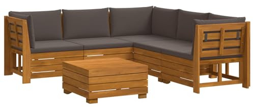 vidaXL Outdoor-Sofagarnitur mit Kissen 6 Stück Braun Massivholz Akazie, Akazienholz-Sofa, UV-beständiger Lounger, wetterfeste Couch, modulare Sitzgelegenheit für Gartenmöbel