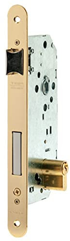tesa Assa Abloy 20305RHL Cerradura De Embutir Para Puertas De Madera Con Cilindro Latonado Entrada 50 mm, Frente Redondo 2030, Bronce (Latonado)