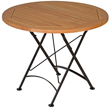 Teak Klapptisch rund 90 cm wetterfest Premium für Balkon Terrasse Garten