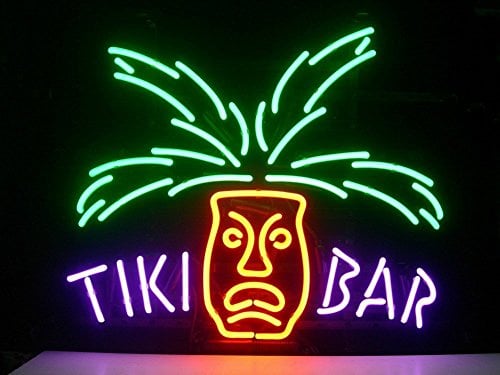 Tiki BAR Paradise Palm Real Glass Neon Light Sign Home Beer Bar Pub Recreation Room Game Room Windows Garage Wall Store Sign (17x14 Large)