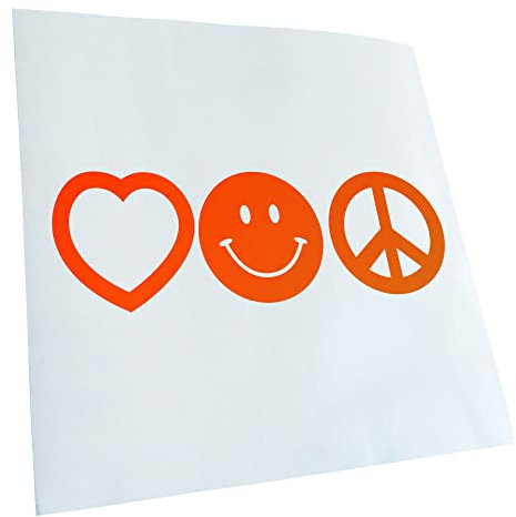 Kiwistar - Autoaufkleber - Neonorange - 20x7cm Love Happy Peace - Liebe Glück Frieden - Heckscheibe Auto Aufkleber wetterfest für Kfz LKW Mofa Truck - Sticker außen selbstklebend Tuning Zubehör für