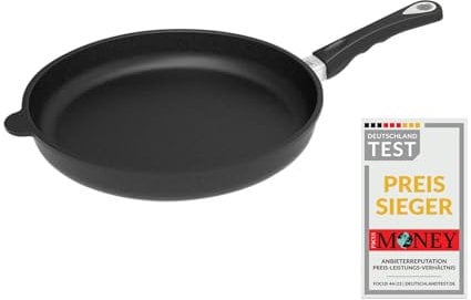 AMT Gastroguss Bratpfanne 32 cm Ø Schwenkpfanne 4 cm hoch, fester Stiel, induktionsgeeignet, Lotan® Antihaft-Veredelung, Gusspfanne (Aluguss), AMZN-I-432