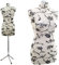 LUCCESI | Schneiderpuppe | zum Probierpreis! | Größen S - XL (Female ♀) | Torso Size: XL (44-46) | Wechselbezug Creme-Weiss/florales Muster (schwarz) | Metall-/Chrom-Dreibein | Schaufensterpuppe
