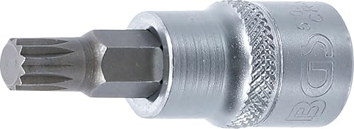 BGS 5105-M8 | Bit-Einsatz | Innenvielzahn (für XZN) M8 | Antrieb Innenvierkant 10 mm (3/8) | Länge 48 mm | Chrom-Vanadium-Stahl | verchromt, matt | mit Rändelung