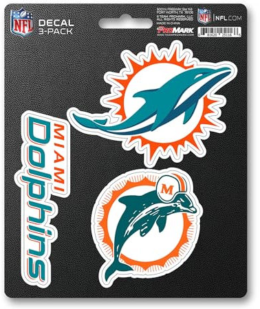 NFL Miami Dolphins Team Decal, 3-Pack