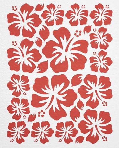 WANDfee Wandtattoo Hibiskus Blumen Hibiskusblüten FARBWUNSCH rot Wandsticker Wandaufkleber Fliesenaufkleber