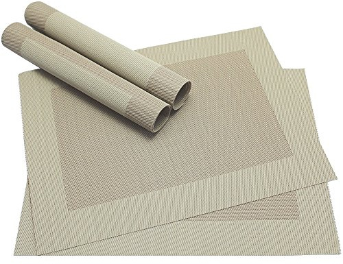 Abwaschbare Tischsets 4er Set in beige - Platzsets als rutschfeste und hitzebeständige Deko Esstisch Unterlagen in 46 x 33 cm - Tisch Platzdeckchen aus abwischbarem PVC für Tischdeko