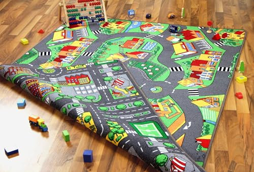 Lernen und Spielen Straßenteppich Beidseitig Little Village Metropolis, Größe:140x200 cm