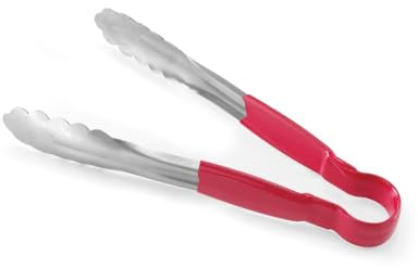 HENDI Pince de service HACCP, poignée enduite aux couleurs HACCP, pince de cuisine, pince alimentaire, pince à barbecue, pince de cuisson, 250 mm, acier inoxydable, rouge