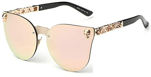 JiXuan Hot Men Skull Women Cat Eye Sunglasses Vintage Oversized Rimless Mirror Cateye Eyewear