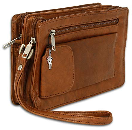 Imppac DrachenLeder Echtleder Geldbörse Herren Handgelenktasche tan braun 20x12x7 - inkl. Feen-Anhänger D1OTJ512C Leder Tasche von DrachenLeder für den Mann