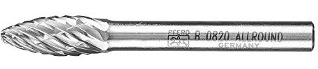 PFERD HM-Frässtift, Flammenform B, Zahnung ALLROUND, Frässtift-ø 8mm, Schaft-ø 6mm, Länge 60mm, 21001015 – für den vielseitigen Einsatz auf den wichtigsten industriell verwendeten Werkstoffen