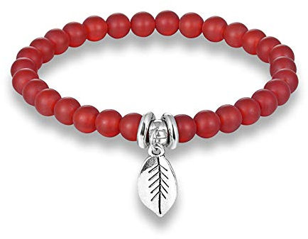Generic Stein Armband,7 Chakra Vintage 6Mm Natürliche Rote Achat Perlen Blatt Anhänger Energiebilanz Armreif Charm Schmuck Männer Frauen Freund