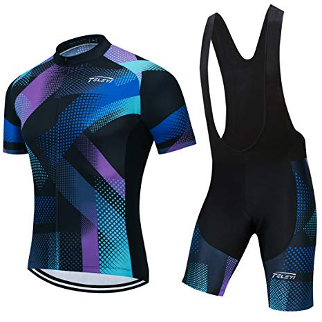 Radtrikot Sets Herren Bike Top Mountainbike Trikot Trägerhose Anzug Fahrrad Shirt Rennrad Bekleidung Reiten Rennsport MTB Kleidung Sommer lila XL