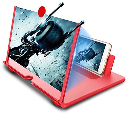 Newseego Lente d'ingrandimento per Schermo del Telefono da 12,d'Ingrandimento per Telefono Cellulare 3D HD Schermo Ingrandimento con Supporto Pieghevole,Video Amplificatore per Tutti Smartphone,Rossa