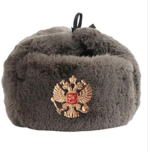 Russen Mütze Herren Sowjetisches Abzeichen Ushanka Männer Winter Bomber Hüte Pilot Ohrklappe Armee Trapper Trooper Hut Russland Schneekappe-Russia_Gray