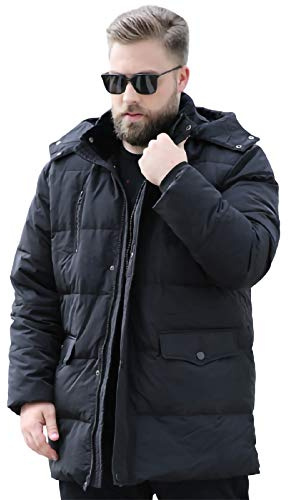 YLXD Doudoune Homme Veste Duvet Grande Taille Puffer Jacket Veste d'hiver, Manteau Matelassé Chaud Hooded Outwear Tops Coat Jacket Parka Homme Black,10XL