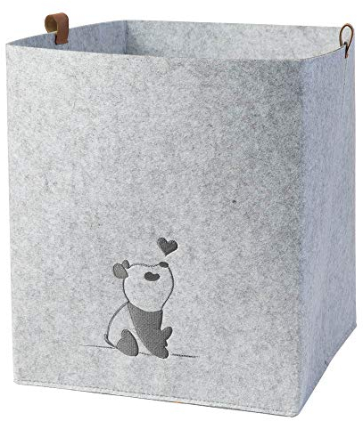 luxdag Aufbewahrungskorb aus Filz (Größe & Motiv wählbar) - Aufbewahrungsbox für Spielsachen - Kinderzimmer Spielkiste faltbar - Korb mit PU Ledergriffen
