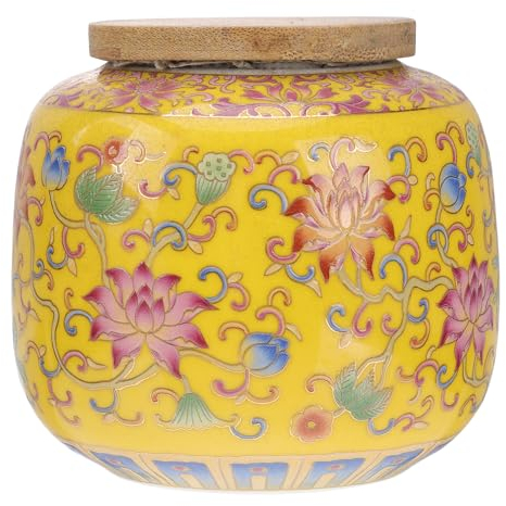 Cabilock Boîte à Thé en Céramique Couvercle Hermétique Boîte de Grains de Café Pot à Épices en Porcelaine de Fleur Jaune de Style Chinois Réservoir de Stockage de Sucre Aux Herbes pour Thé