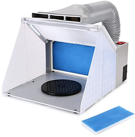 Spray Booth, Airbrush Spray Booth Kit with 3 LED Light Tubes, Turn Table and Exhaust Extension Hose, Portable Airbrush Spray Booth for Painting, Crafts, Nails, Art Cakes, T-Shirts and Hobby