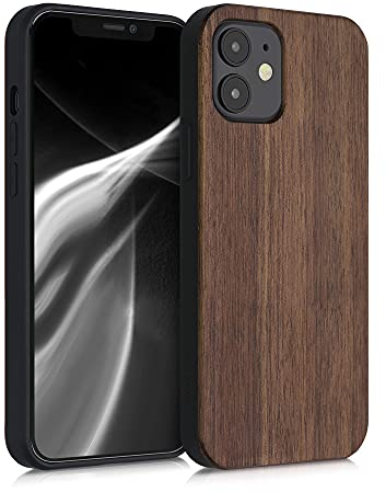 kwmobile Hülle kompatibel mit Apple iPhone 12 / iPhone 12 Pro Hülle - Holz Case - stoßfestes Handy Cover - TPU Handyhülle in Dunkelbraun