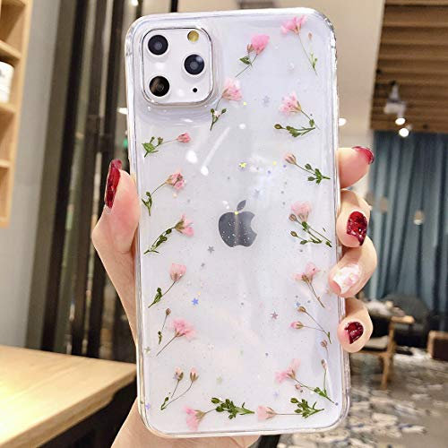 Tybiky Mobile Phone Case for iPhone 11 Dried Flowers Crystal Gel Protective Case Flower Bumper Ultra Thin Cover Shell Protective Case for iPhone 11 One Flower Circle