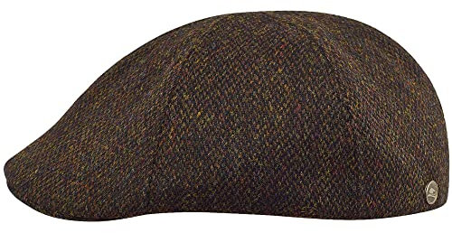 Sterkowski Rusty Schiebermütze Herren Tweed | Harris Tweed Schirmmütze Herren Winter | Newsboy Cap Herren Flatcap Herren Schiebermütze Wolle Baskenmütze Herren Irische Mütze Herren 55 cm Schwarz/Gelb