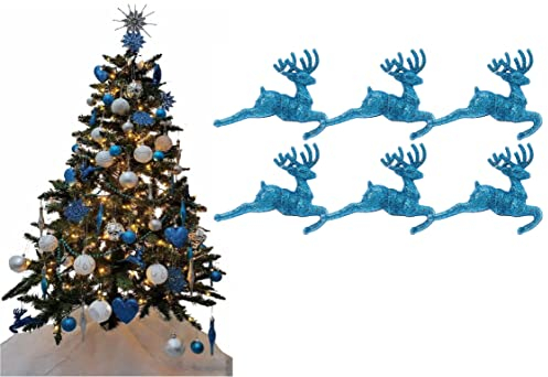 Simply Products Weihnachtsbaumschmuck, glitzernd, Rentier, 2,2 x 9,5 cm, Türkis, 6 Stück