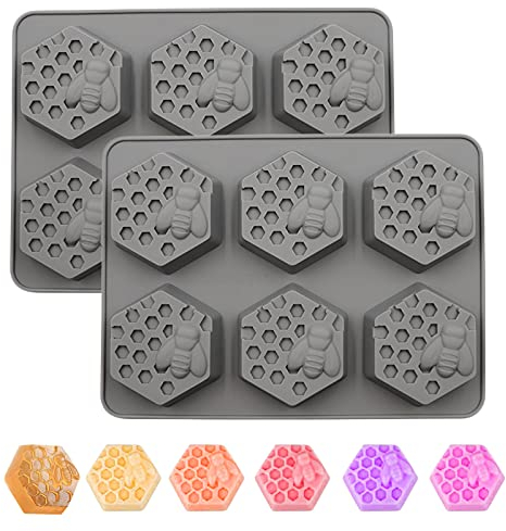 2 Stücke 6 Loch Biene Und Waben Muster Seife Silikon Formen, Antihaftend Back Fondant Silikonform, Wird zum Backen von Süßigkeiten, Nüssen, Geleekuchenformen Verwendet