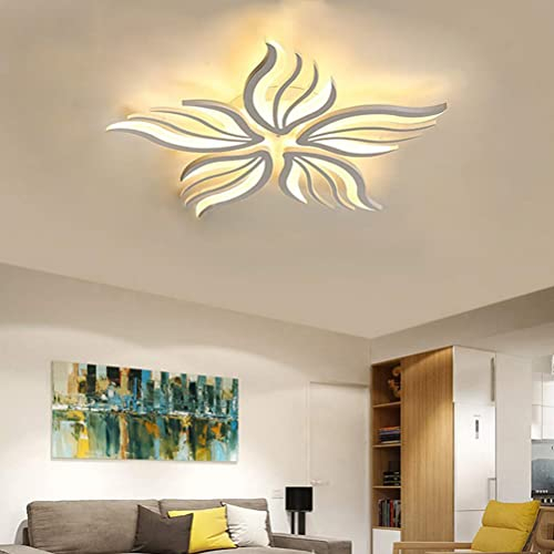 Lanekd Wohnzimmerlampe, Modern LED Deckenleuchte Dimmbar 3000 K-6500 K Blume Form Design mit Fernbedienung, Schwarz Weiß Optional, für Schlafzimmer Esszimmer Innen Decke Deko Lampen (L75cm, Weiß)