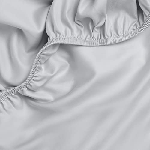Amqua Spannbettlaken 200x200cm Baumwolle Hellgrau | Spannbettlaken hohe Matratze bis 30cm Steghöhe| ägyptische Baumwolle Bettlaken 200x200 | Spannbettlaken Baumwolle | Mako Satin Spannbettlaken