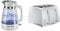 Russell Hobbs 26081 Classic Glass Kettle White & 26070 4 Slice Toaster - Contemporary Honeycomb Design with Extra Wide Slots and High Lift Feature, White