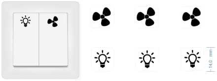 Schalter Aufkleber Set mit 3 x Ventilator und 3 x Licht Symbol Aufkleber (RP16/1) (14mm)