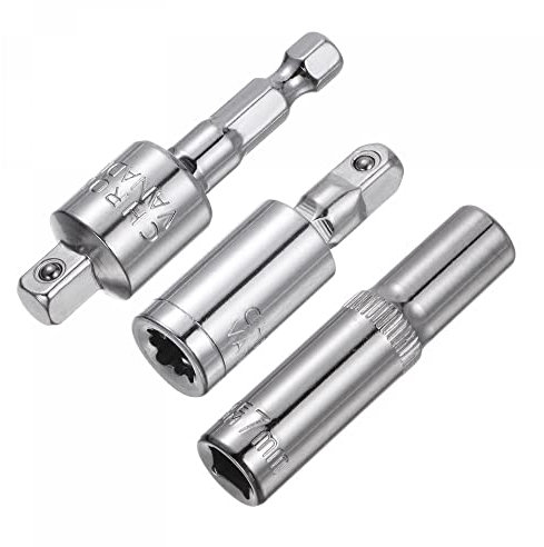 sourcing map Socket Accessory Set, 7mm Deep Socket 360° Rotatable Hex Shank Impact Driver Adaptor Universal Joints with 1/4 Drive