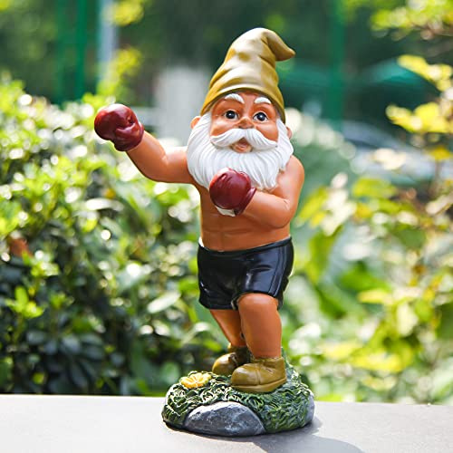 Mrsivrop Naughty Garden Gnomes Outdoor Statues 11inch Boxing Garden Gnomes Outdoor Funny, Garden Sculptures & Statues Gnome Decorations for Yard, Patio, Lawn, Housewarming Garden Gift