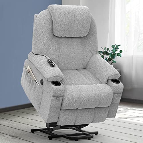 YONISEE Lift Chairs recliners for Elderly,Recliner Chair with Massage and Heat, Extended Footrest, Heavy Duty Dual Motor Large Living Room USB Port, Cup Holders, 2 Side Pockets Grey