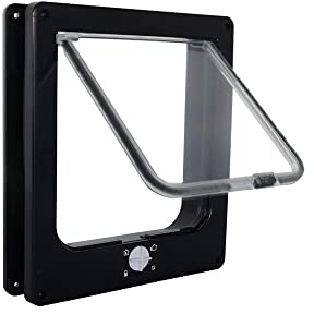 IVOL Katzenklappe - Mit Schließfunktion - Einfache Installation Katzentür - 4 Wege Magnet Verschluss (L - 23,5x27x5,5 - Schwarz)