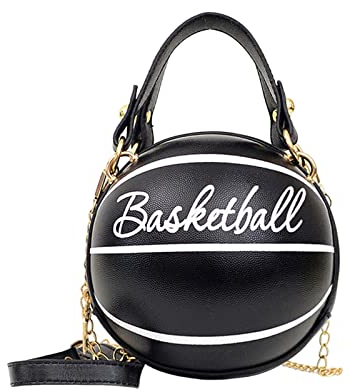 Basketball-förmige Geldbörse für Damen, Körperhandtasche, Mädchen, Umhängetasche, Tragetasche, Schultertasche, PU-, runde Handtaschen wojonifuiliy01 (Black, One Size)